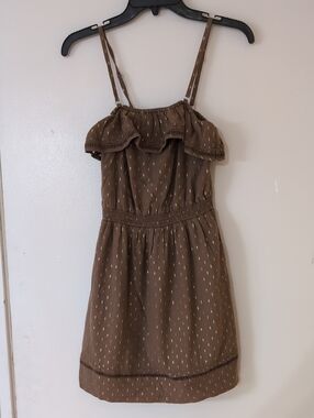 EXPRESS Brown/Gold Metallic Dress w/ Spaghetti Straps Sundress XS
